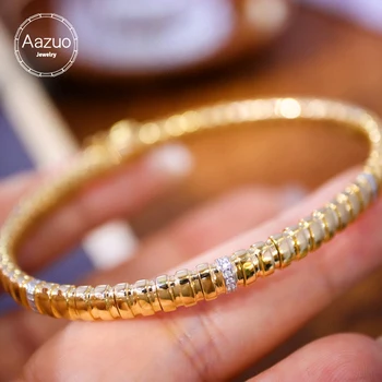Aazuo Real Jewelry 18K Yellow Gold Real Diamonds Spring Bangle For Woman Upscale Trendy Wedding Engagement Party Luxurystyelife