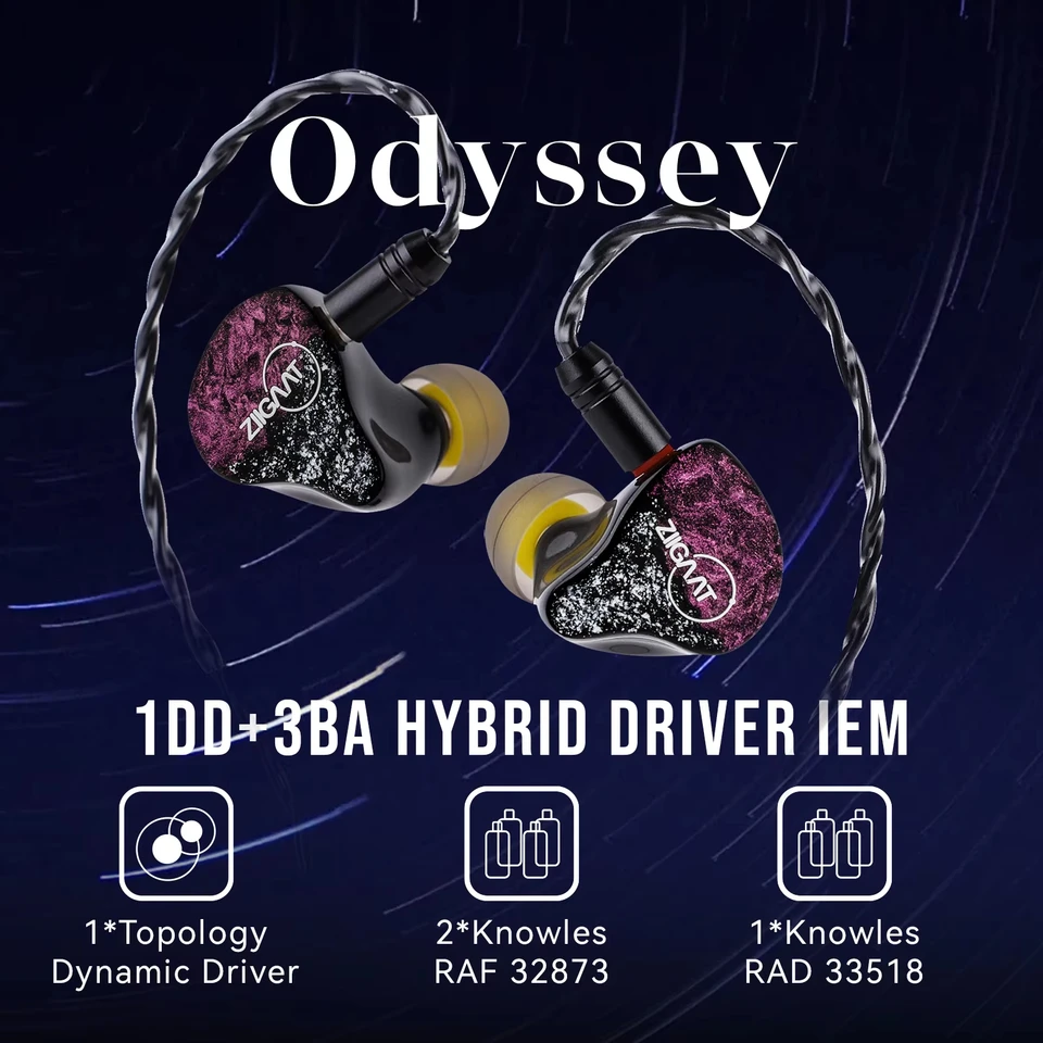 ZiiGaat Odyssey 3BA+1DD 美品 イヤホン ZiiGaat Odyssey 1DD+3BA Hybrid In–Ear Monitor Hifi Earphones Wired