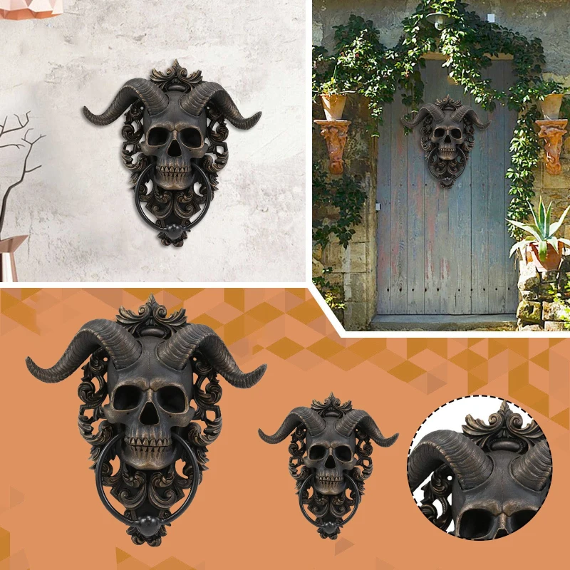 Description Picture 2 of itemModern Art Door Ring Hell Demon Horned Skull Hanging Door Knocker-heavy Duty Gothic Door Knocker-perfect Home Decoration Knocker