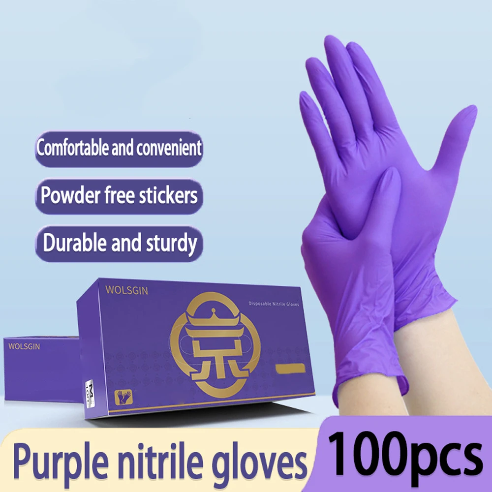 Disposable Gloves 50/100pcs purple nitrile food contact dishwashing oil resistant hair dye tattoo