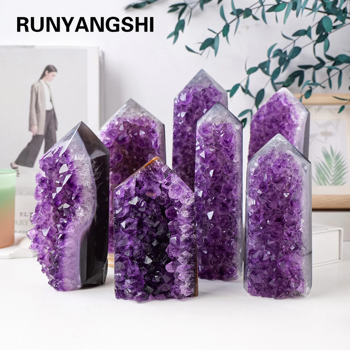 High-quality Natural Uruguay Amethyst Cluster Healing Crystals Crystal Point Big Wand Purple Quartz Tower Decorative Gifts
