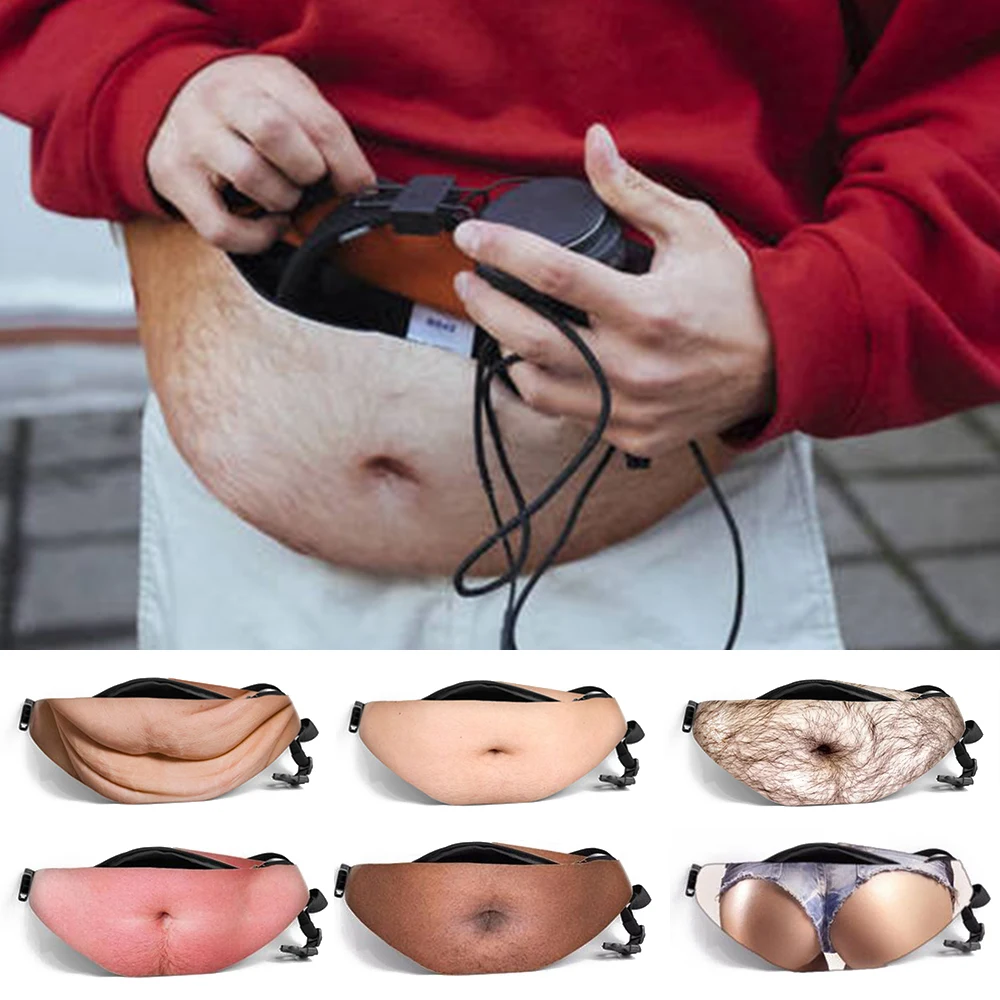 

Funny Pocket Pop Dad Bod Money Belt Bag Men Travel Bags Flesh Color Creative Fanny Pack Beer Fat Belly Bum Pouch Waist Bag