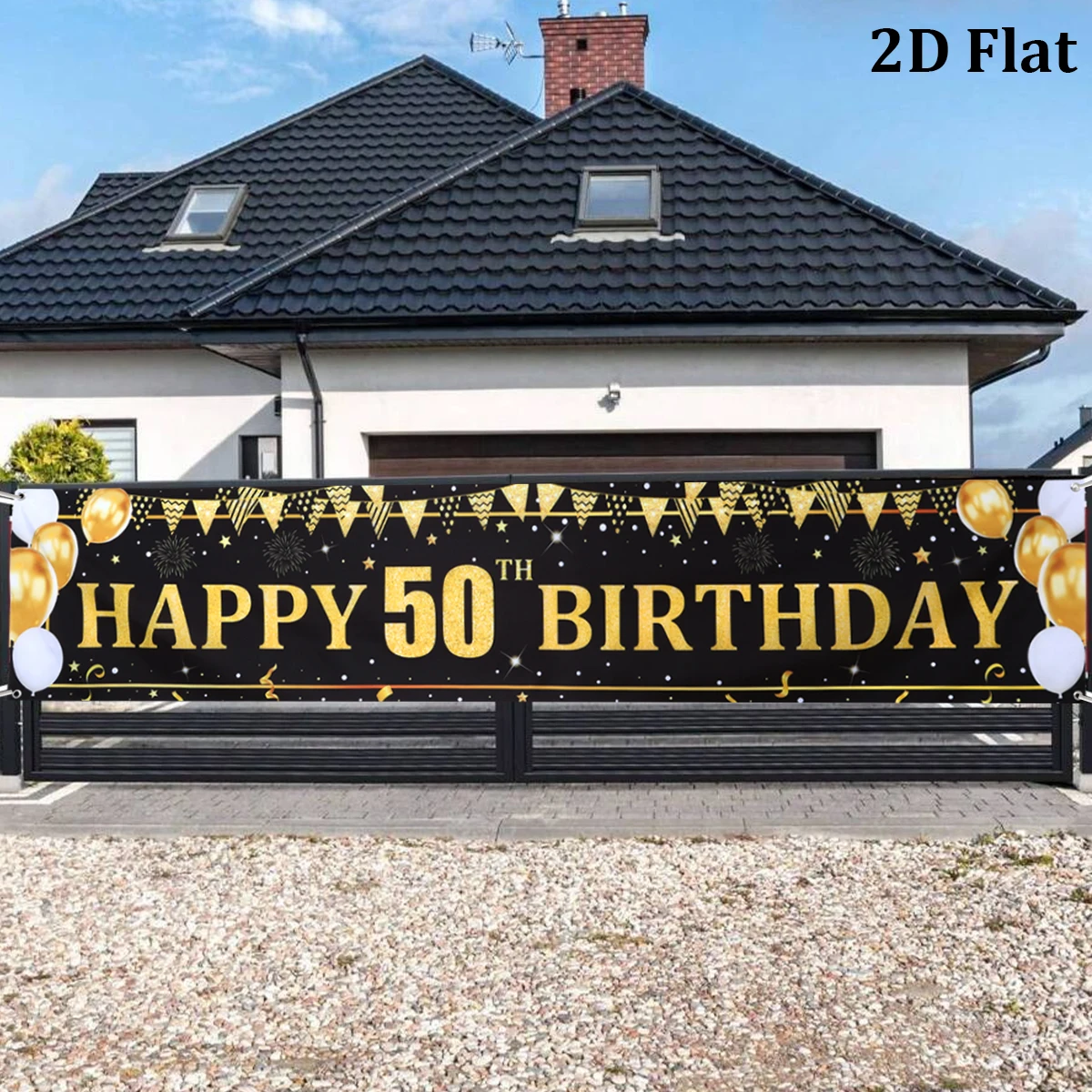 Schwarzgoldene Luftballons, Flaggen, alles Gute zum 40. 50. 60. Geburtstag, Banner, Geburtstagsparty-Dekoration, Outdoor-Gartenparty-Bannerzubehör – Detail 11