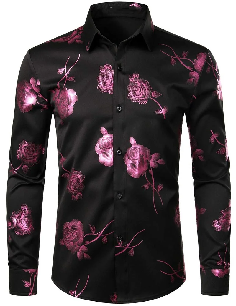 thumbnail image 1 of Camisa de moda 2024 para hombre con estampado 3D de flores, solapa con botones, camisa de manga larga, ropa de fiesta, diseño de camisas cómodas, 1 of 5