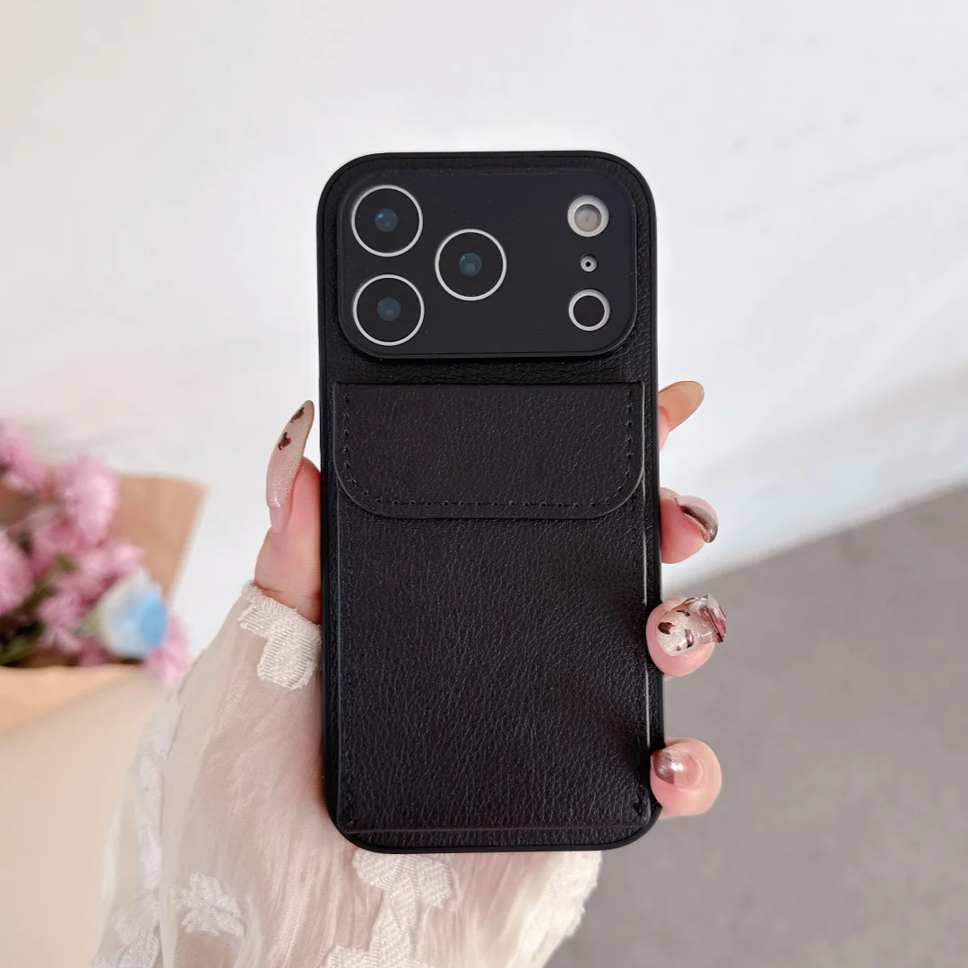 Elegant Luxury Leather Card Holder Wallet Case with Camera Lens Protection Cover