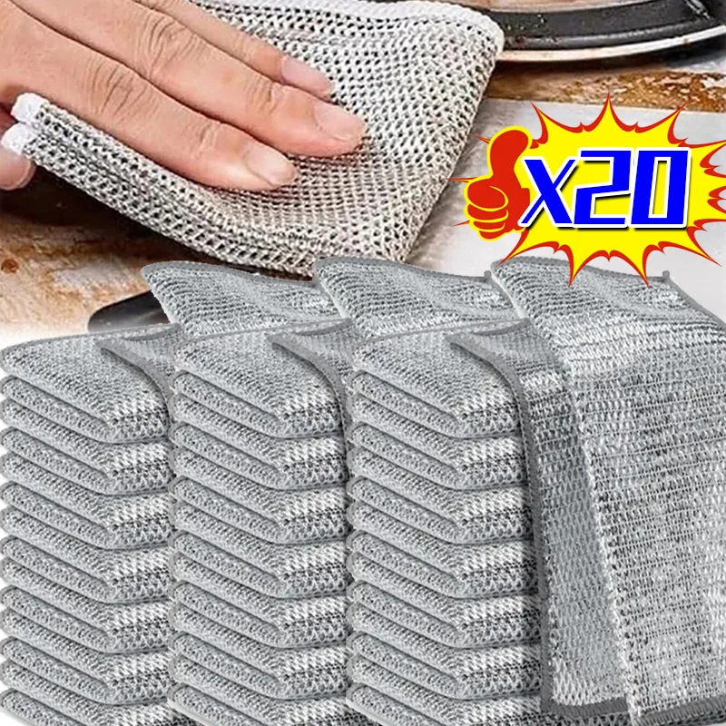 

1/20PCS Double-layer Cleaning Rags Thickened Steel Wire Cleaning Cloth Kitchen Pot Dish Washing Towel Multipurpose Washing Tools