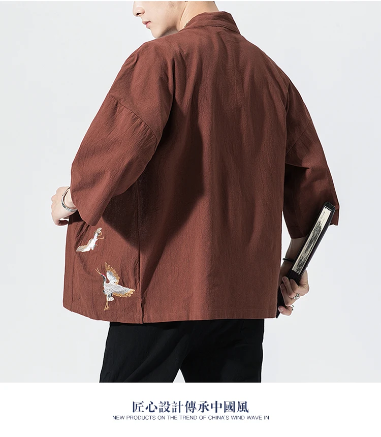 Baumwolle Leinen Strickjacke Haori Kimono Harajuku japanischen Stil plus Größe Männer Samurai Kostüm Yukata Tradition asiatische Kleidung – Detail 27