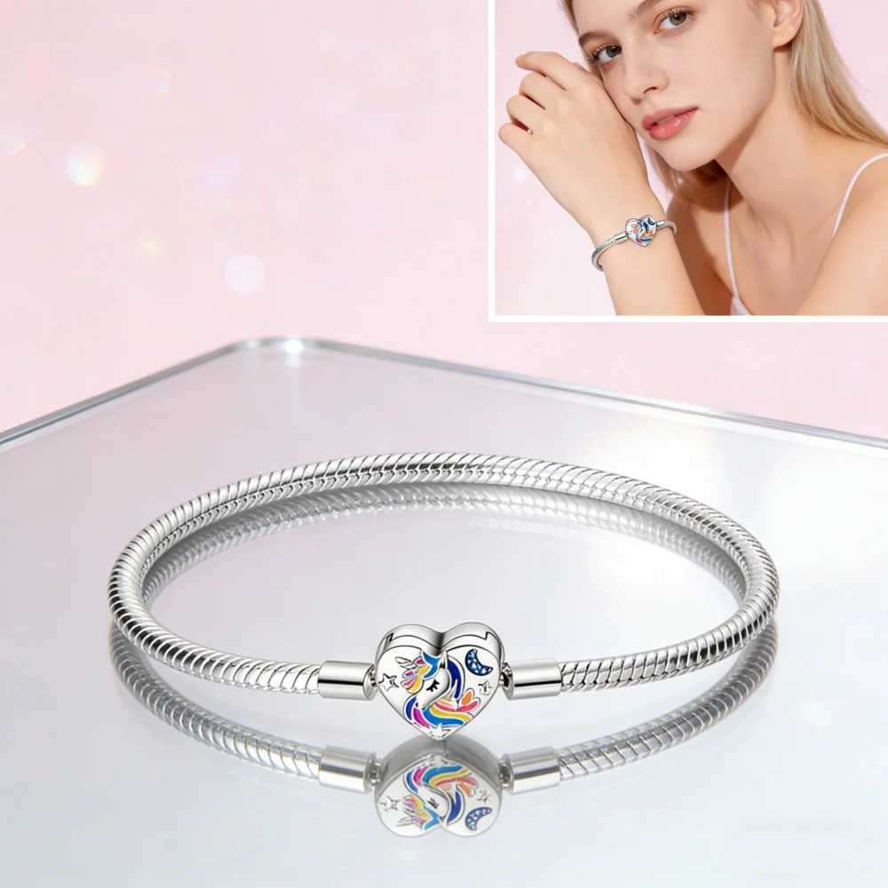 Meistverkauftes 925 Sterling Silber Glänzendes Zirkon Rosa Buchstaben-Einhorn-Armband Passend für Original Fmrose Perlen DIY Design Schmuck – Detail 4