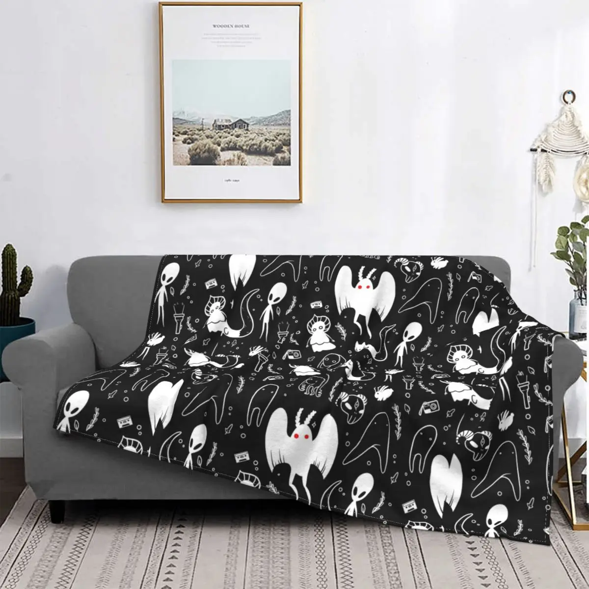 Mothman Cryptids In Black Blanket Fleece Summer Air Conditioning Portable Lightweight Thin Throw Blanket For Home Car Rug Piece