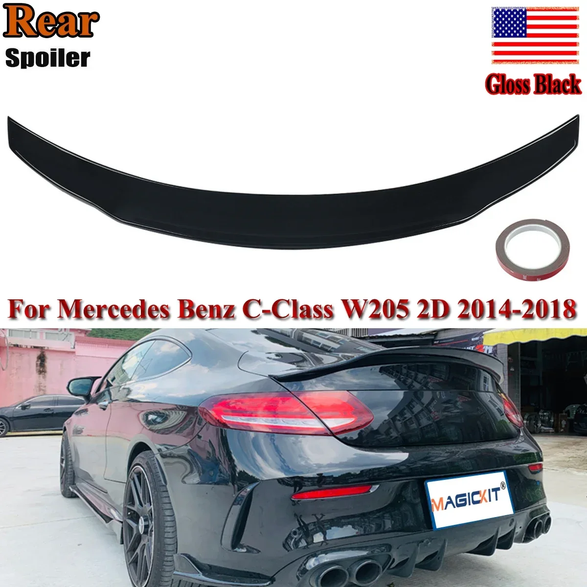 Spoiler Bagagliaio Posteriore Stile Psm Per Mercedes Benz W205 C200 C43 Amg 2Dr 2015-2020
