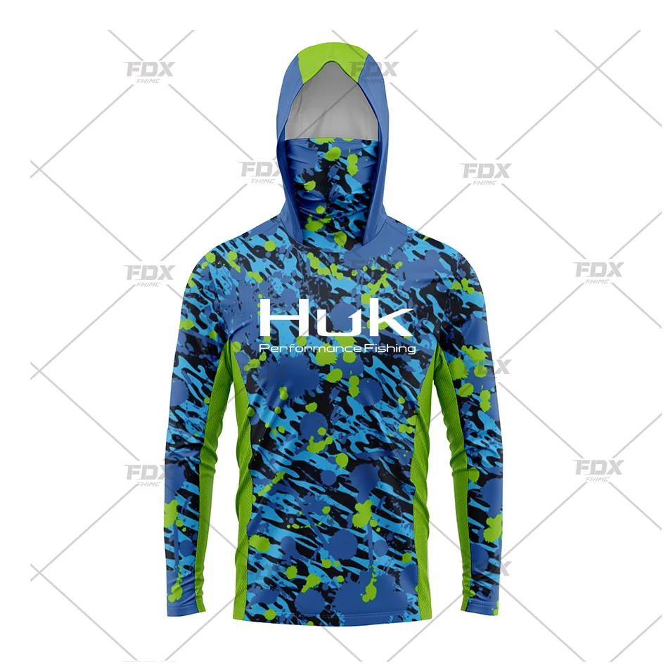 HUK Fishing New Fishing Shirts Upf 50 Long Sleeve Hooded Face Cover Camisa Pesca Tops UV Protection Face Mask Clothes