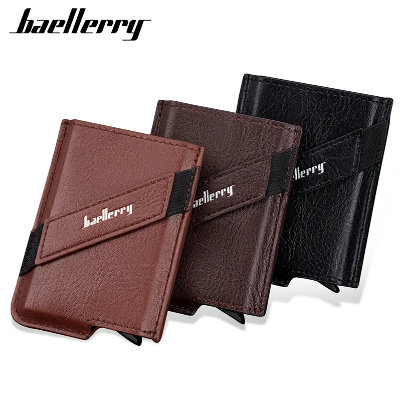 Baellerry Mini Short Men Card Wallets Free Name Engraving Popup Card Holder Brand Male Purse Simple  Small Men's Card Bag Clips