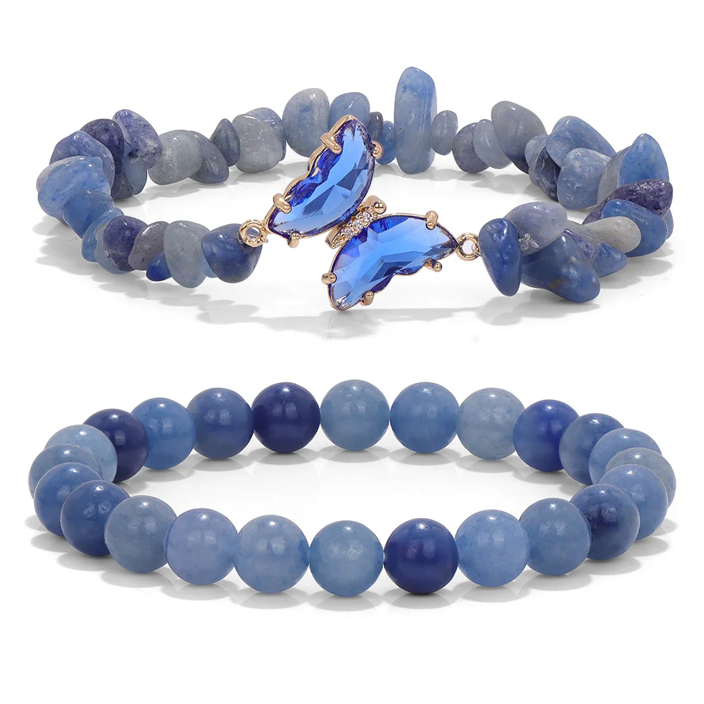 Amethyst and clear quartz bracelet set laid out flat