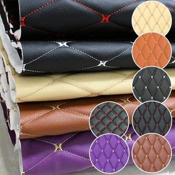 45/90x160cm Special Offer Embroidered Plaid Fabric Sponge Interlayer Leather Fabrics for Car Interior Seat Cushion Decoration 1