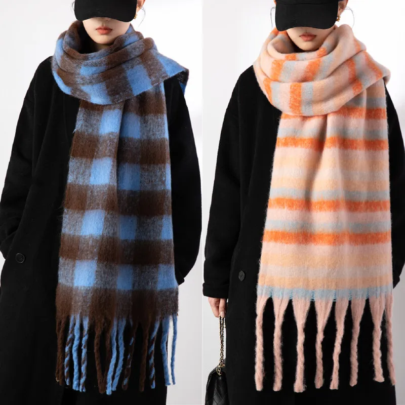 

Winter Shawl and Wrap Bandana Pashmina Tassel Female Foulard Thick Luxury Cashmere Bright Plaid Colors Women Scarf Scarves