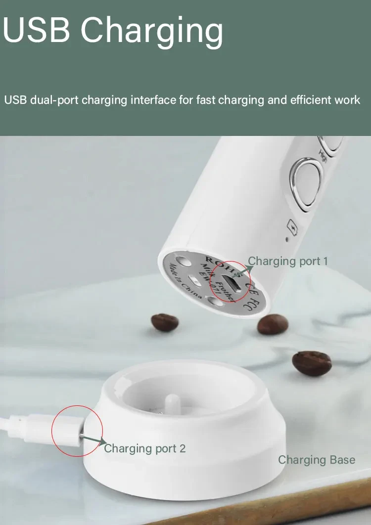 Description Picture 6 of item3 In 1 Portable Rechargeable Electric Milk Frother Foam Maker Handheld Foamer High Speeds Drink Mixer Coffee Frothing Wand