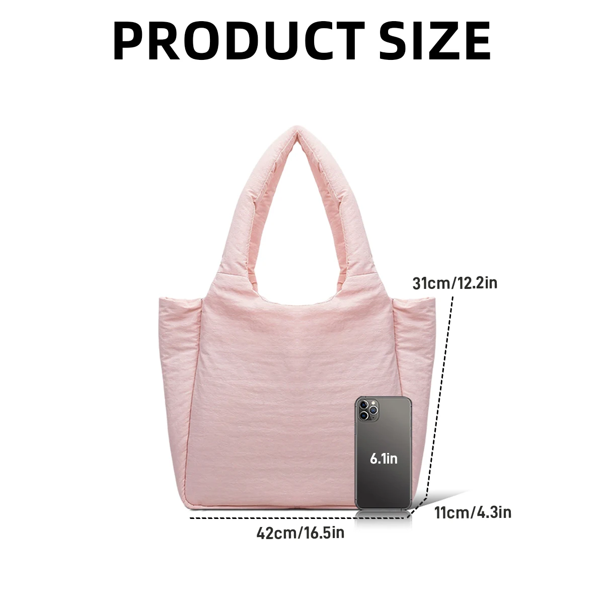 Soft down Cotton Jacket Bag for Women, Large Capacity Nylon Bag for Commuting to Work, Single Shoulder Crossbody Tote Bag for Students Attending Classes and Outdoor Use