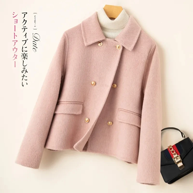 

Autumn Winter New Coat Women Short Two-Sided Woolen Jacket Korean High-End Overcoat Double-Breasted Cashmere Outerwear Female