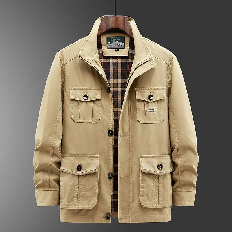 100% Cotton Coat Men Jacket Autumn Winter Windbreaker Bomber Jacket Multi-pocket Military Men's Clothing Casual Outerwear Black