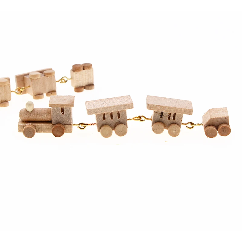 Dollhouse Miniature Wooden Mini Train Ornaments Kids Gift Toys Model Christmas Party Kindergarten Decor Furniture Scene Accessor