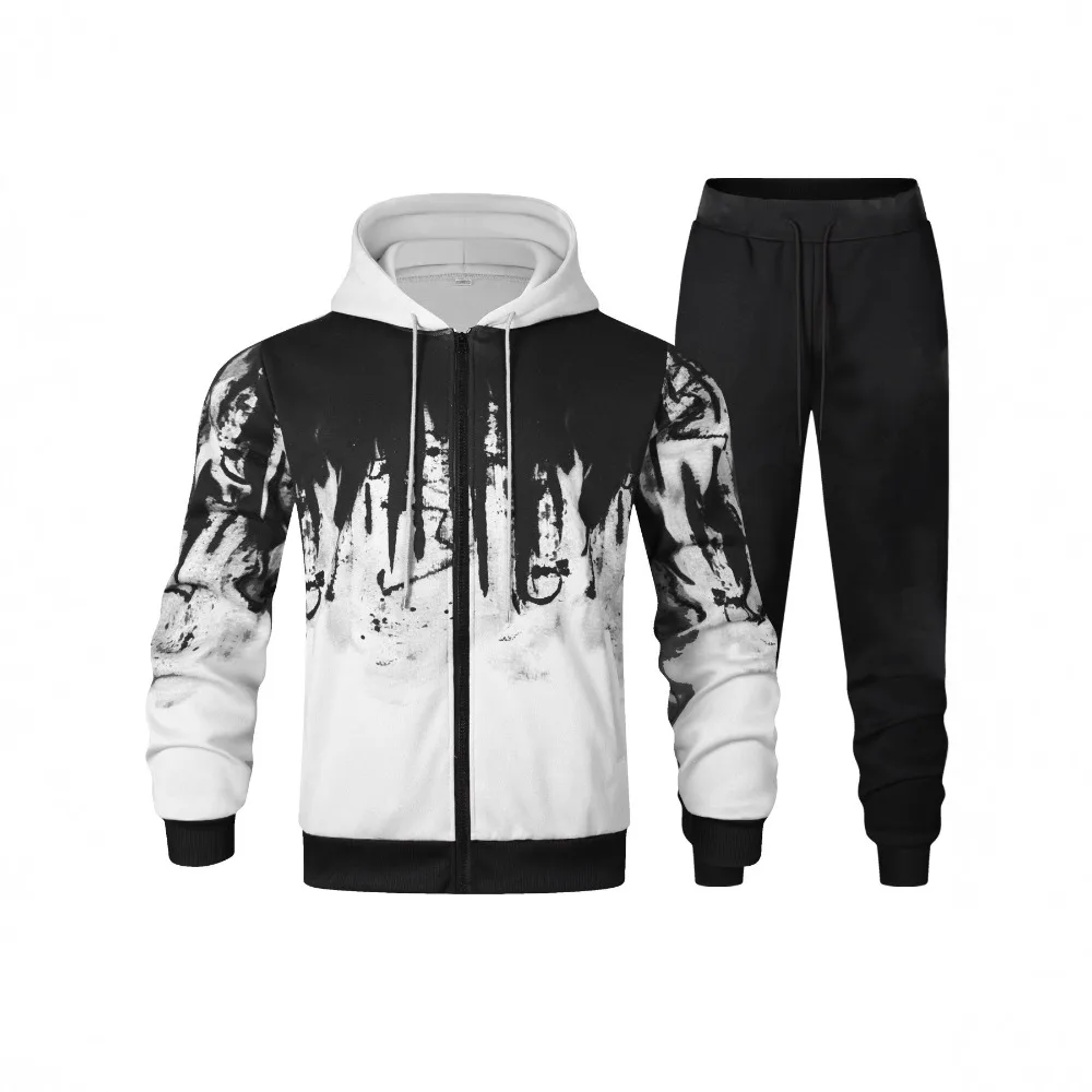 남성용 가을 겨울 프린트 지퍼업 후디, 긴팔 캐주얼 후드 스웨트셔츠 재킷