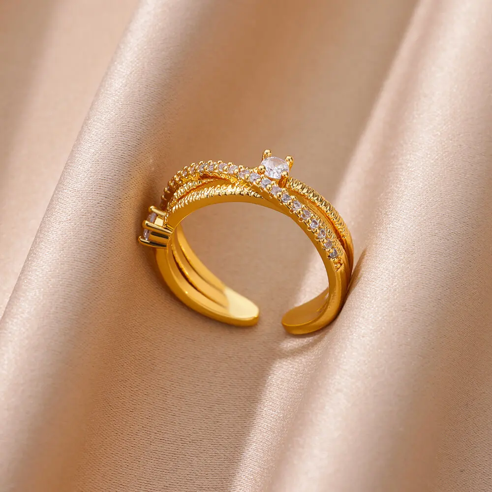 Stainless Steel Minimalist Hollow Zircon Open Rings For Women