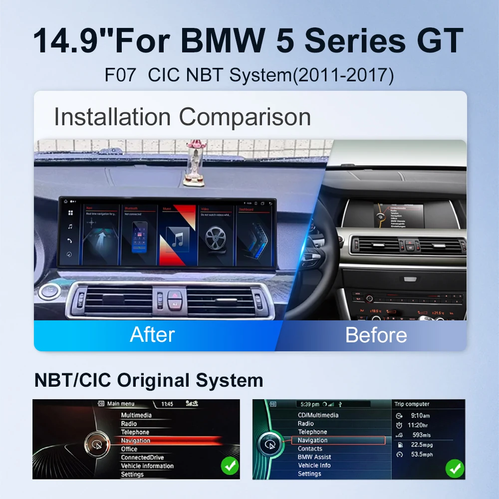Car Stereo Head Unit 14.9 3K 2560*720 Car Radio For BMW 5 Series GT F07 CarPlay Android Auto Multimedia Player 360 3D Cam Navi Display DSP
