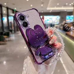 Rabbit Mirror Holder Phone Case with Hanging Rope and Shock - Absorbing Shell - Poco X8 Pro (PURPLE)