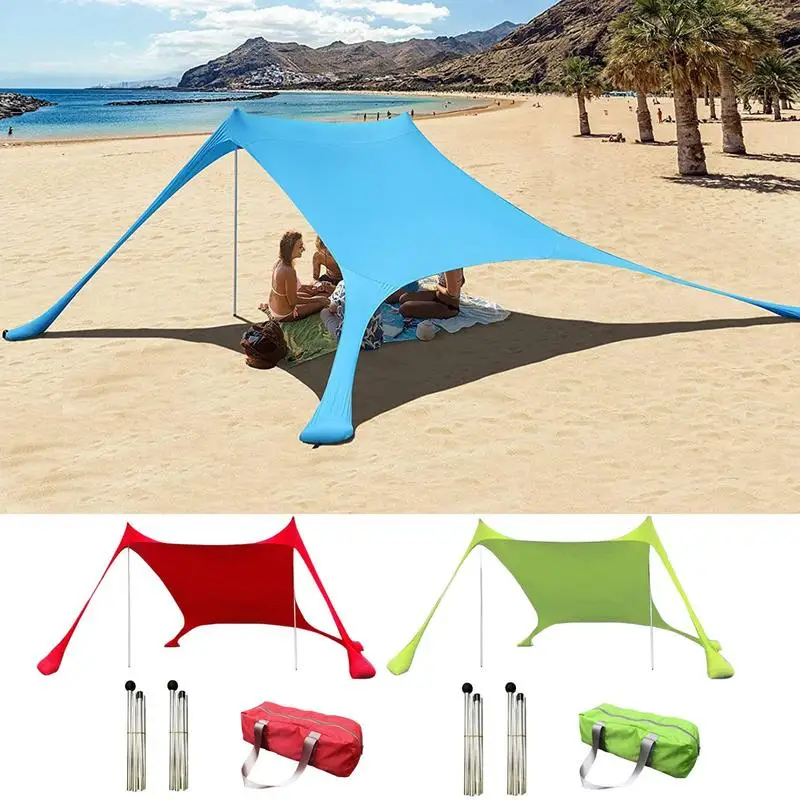 

UPF 50+ Sun Protection Shade Canopy Shelter Portable Windproof Beach Tent Family Beach Tent With Stability Poles