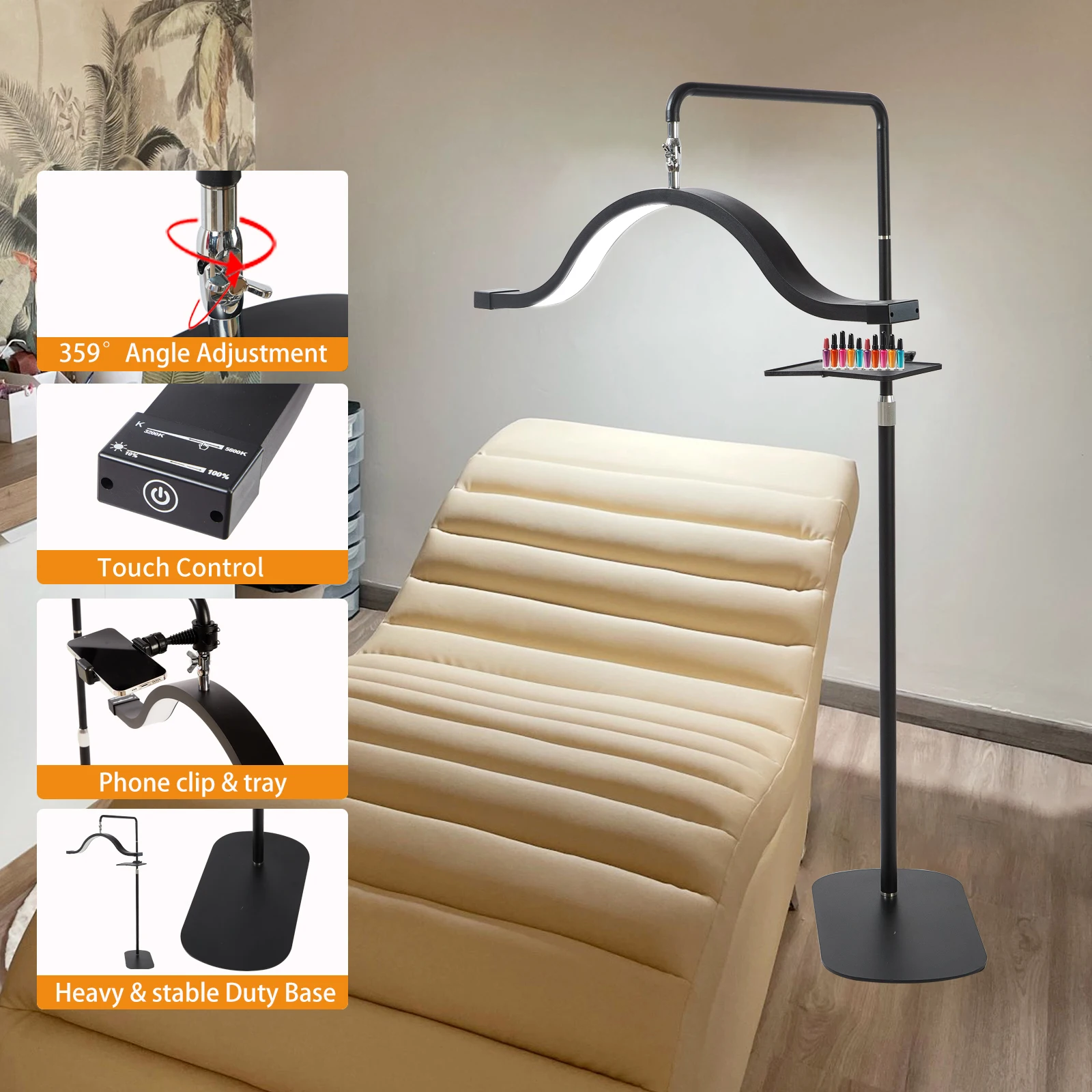 Fosoto FT-Y17 45W LED lampe à cils avec télécommande magnétique, lampadaire demi-lune de 29 pouces pour cils, maquillage et tatouage