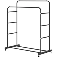Double Rods Clothing Rack with Wheels, Garment Rack for Hanging Clothes, Multi-functional Bedroom Clothes Rack, Black 2