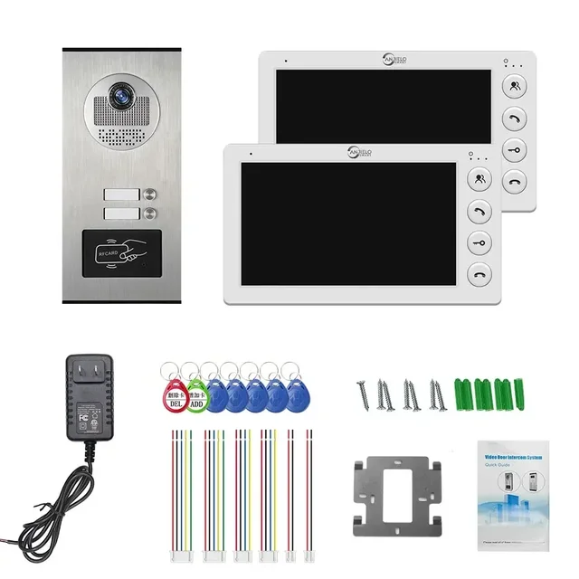 Anjielo 2/3/4 Unit Multi Apartments Intercom Video Doorbell with RFID Card Unlock 7inch 4Wired Video Door Phone System 2