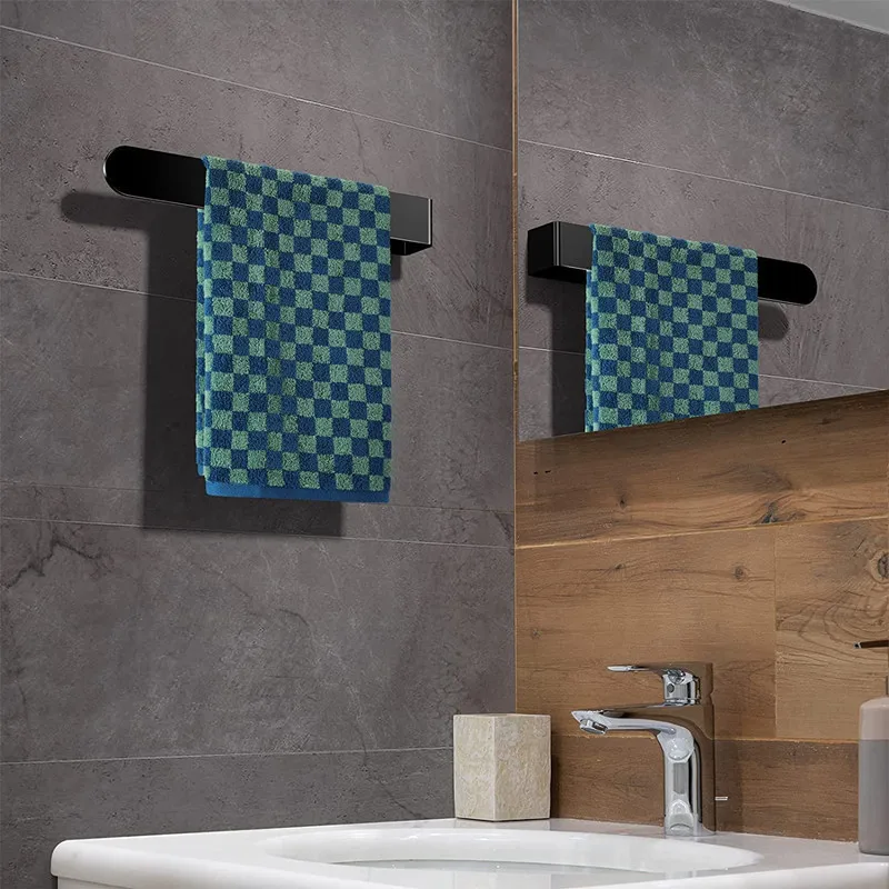 

Non-Punch Towel Rack Bathroom Shelf Simple Aluminum Towel Bar Self Adhesive Fixation Bathroom Accessories Kitchen Towel Holder