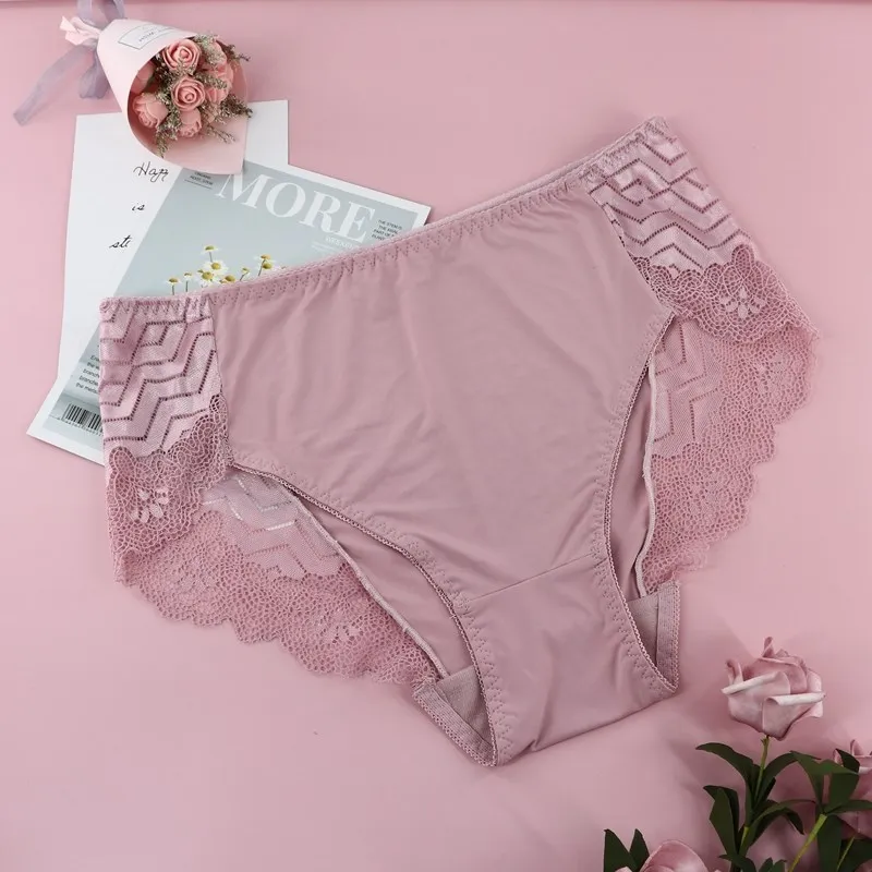 Fit for plus Size Underwear Polyester And Lace Underwear For Women  Breathable Bikini Lightweight Soft Hipster Panties S M L XL Lacy Panties Set