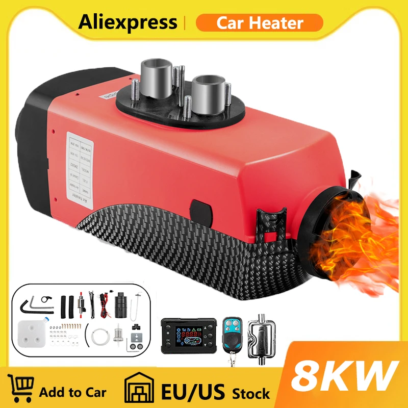 New 8kw 12v Diesel Air Heater With Lcd Remote Parking Heater Silencer 2
