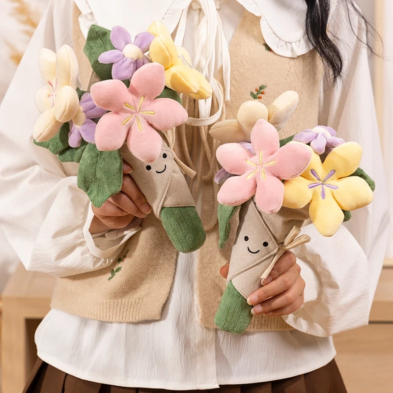 플러시 신부 웨딩 부케 장난감, 화려한 꽃, 웃는 얼굴 식물, 플러시 봉제, 홈 데코, 어린이 선물, 31cm