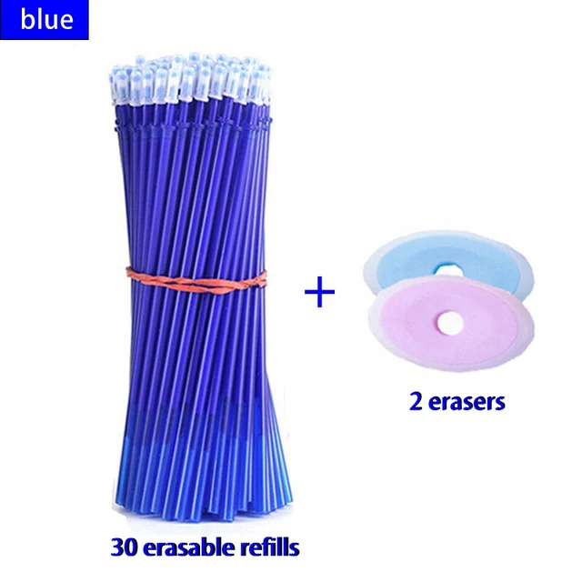 Haile 30 Pcs/set Cute Erasable Gel Pen Ballpoint Pens Rod 0.5mm Refills Blue/Black Ink Washable Handle School Writing Supplies 32 Pcs-blue refill