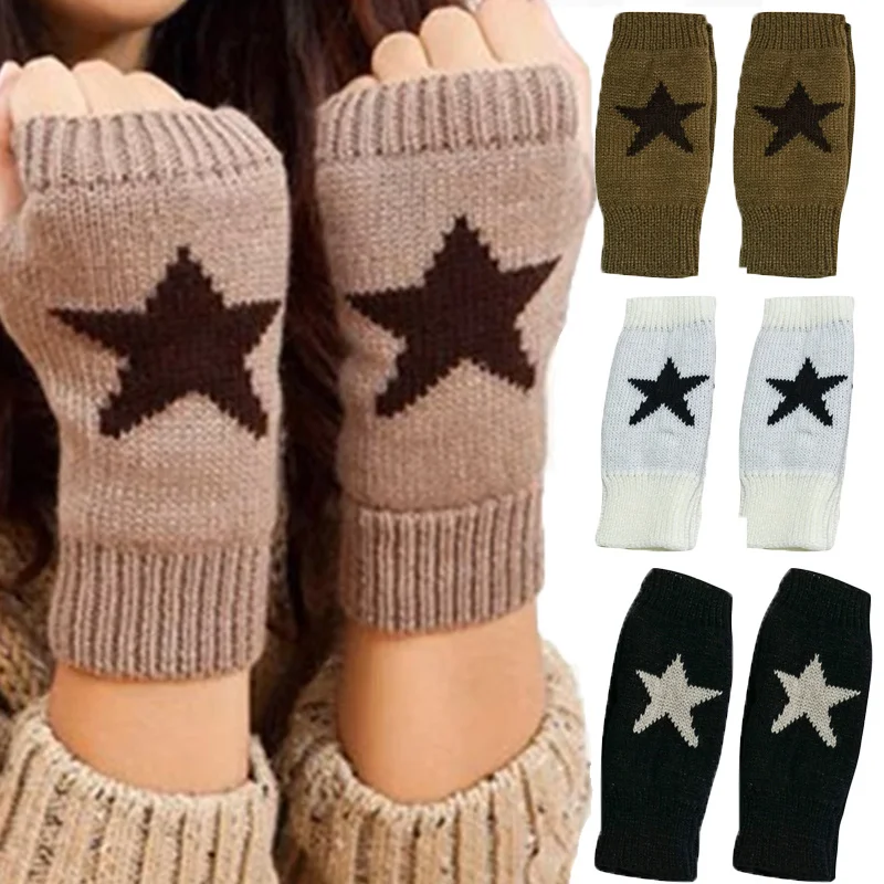 

Y2k Fashion Pentagram Knitted Fingerless Winter Gloves Soft Warm Wool Knitting Arm Flexible Hand Gloves Warmer For Men Women