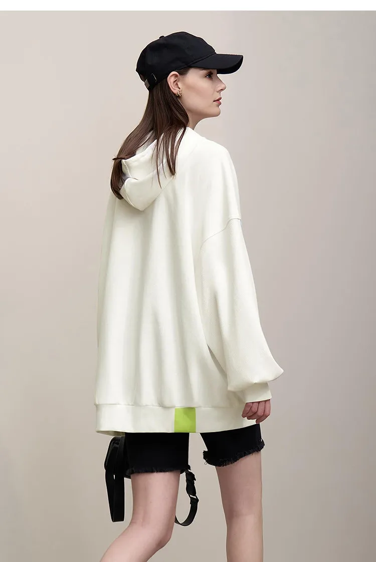 Amii Women's Sweatshirt 2026 Spring New Casual Letter Embroidery Printed Hooded Sweater Women's Loose Versatile Top 12641024