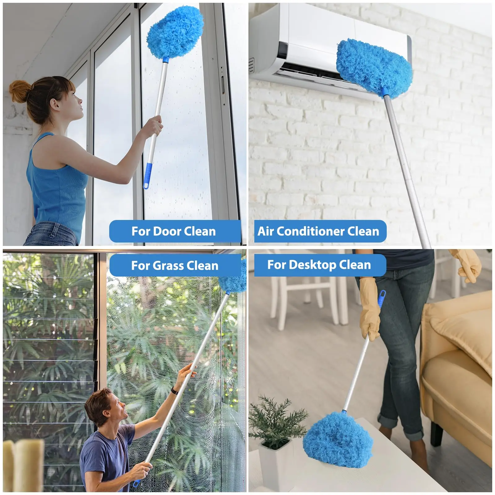 Ceiling Fan Cleaner Duster 1Set Reusable Microfiber with Extension Pole Adjusts 13 to 49.7 Inch