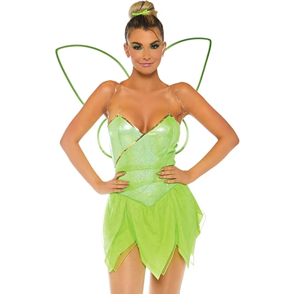 Adult Classic Fairy Tinkerbell Womens Halloween Cosplay Costume Green Tinkerbell Dress Sexy Women'S Eye Candy Dresses