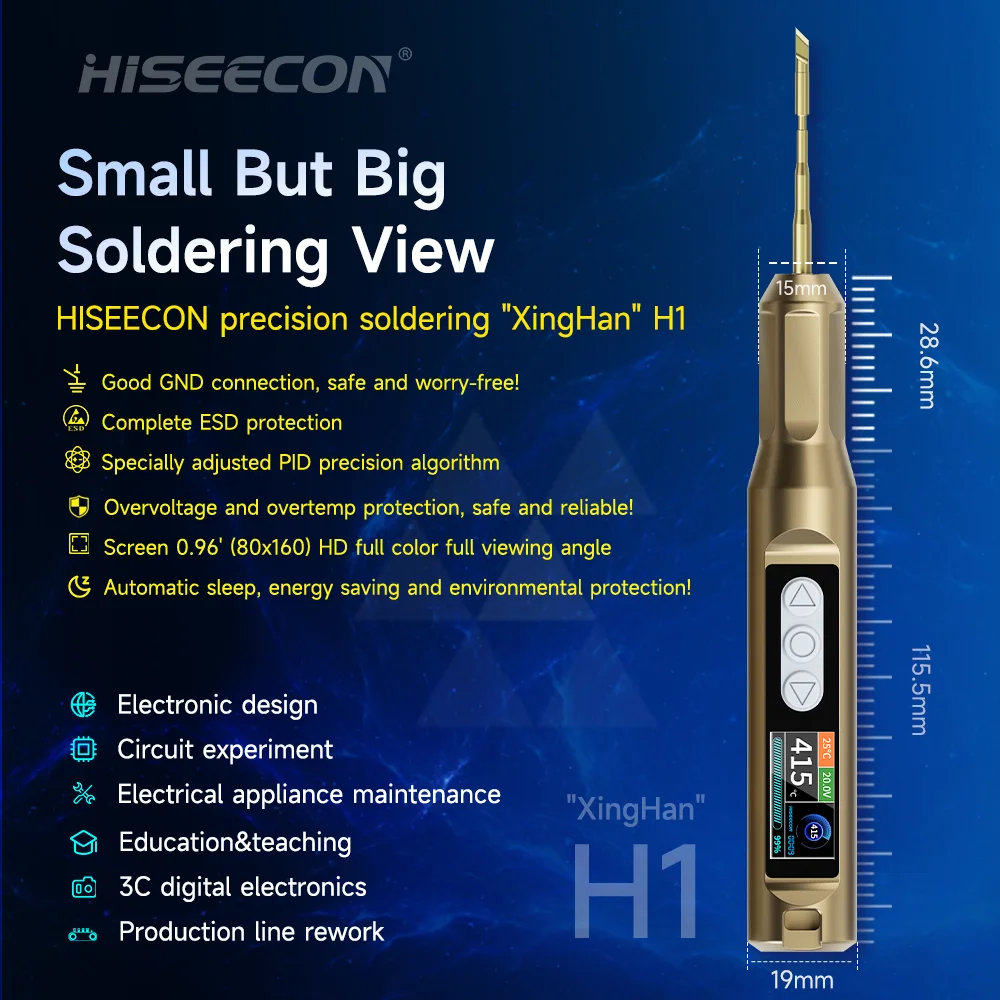HISEECON H1 C210 Soldering Iron Station Adjustable Temperature PD 100W DC 24V 60-550℃ ESD Protection Logo Customized Repair Tool