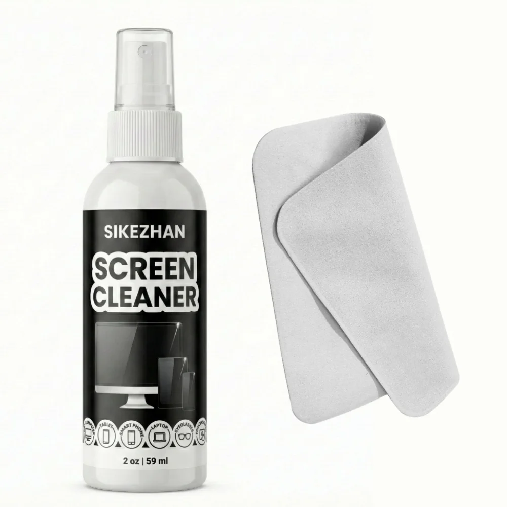 Portable 2oz Streak-Free Screen Cleaner Kit with Brush and Cloth