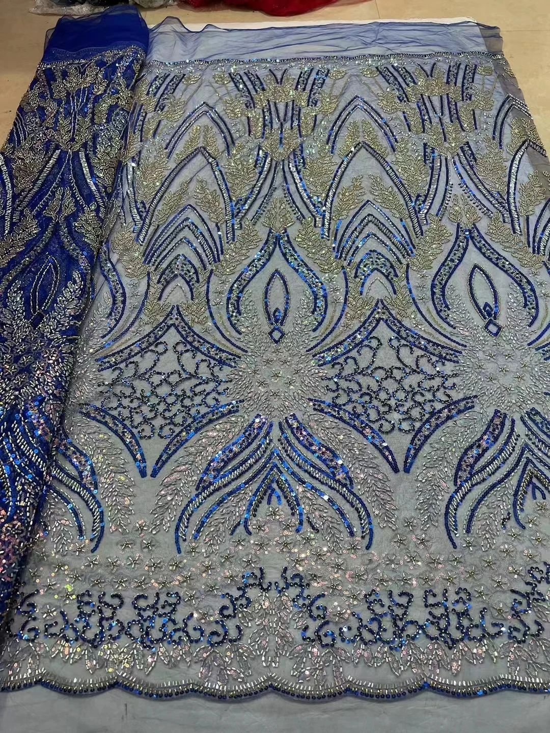 

Нигерийское Тюлевое кружево, африканские бусины, кружевная ткань с блестками 2023, высокое качество, африканская французская сетчатая кружевная ткань, 5 ярдов Cd