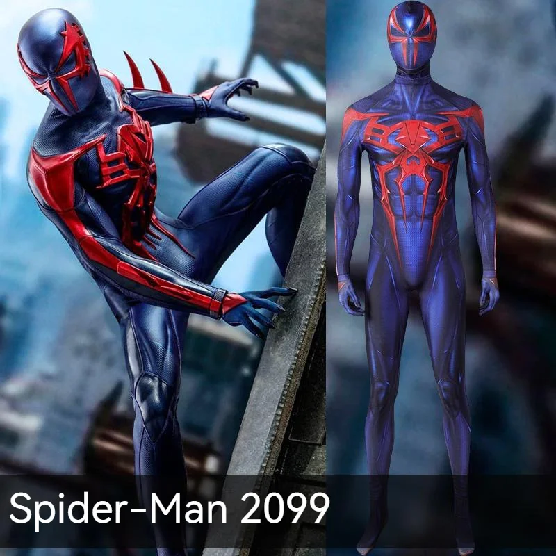 

Super Spider 2099 Cosplay Costume Spikes Across Verse Miguel O'hara Jumpsuit Superhero Zentai Bodysuit Halloween Outfit Mask