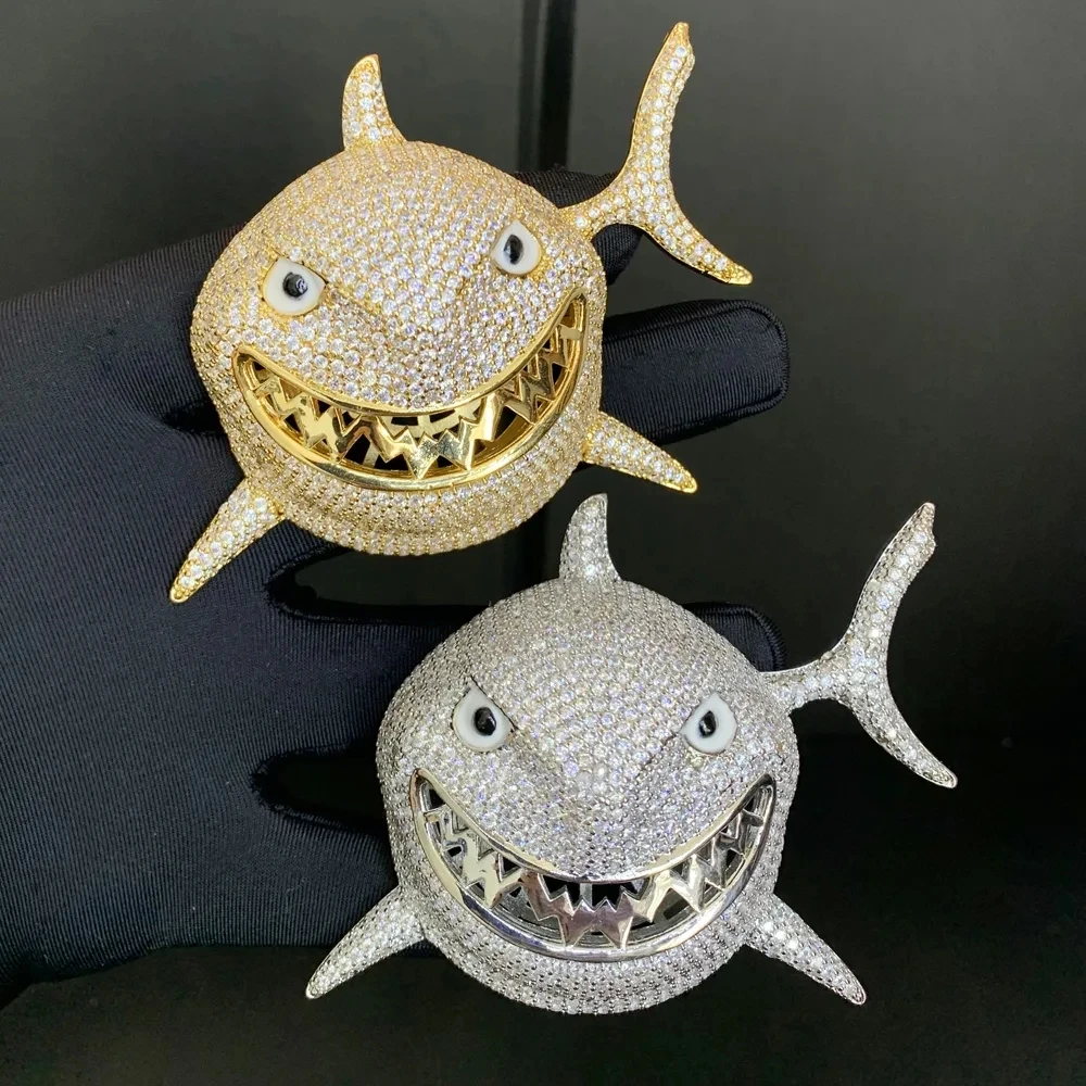 High Quality Big Shark Pendant Paved Cz Stone With Tennis Chain