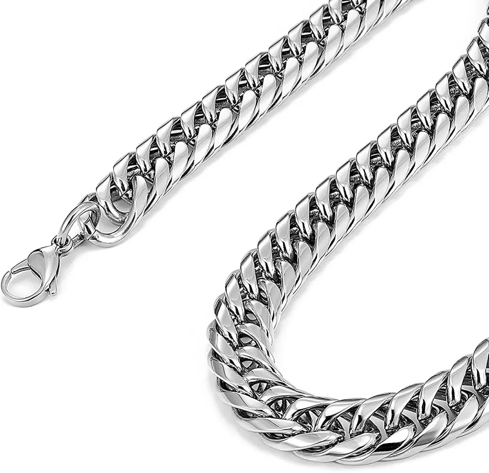 Azubpi Men's 8mm Wide Gold Chain Necklace - 24 Inch Stainless Steel Cuban Link, Punk Style, Lobster Clasp