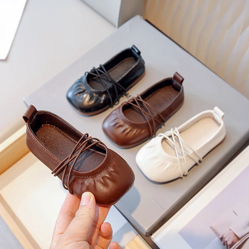 

2023 Spring Autumn Baby Girls Princess Shoes Fashion Retro Children Leather Shoes Lightweight Non-slip Soft Kids Casual Shoes
