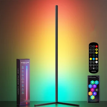 거실 코너 플로어 램프, 스마트 앱 스탠딩 침실 램프, 조도 조절 LED RGB 무드 라이트, 홈 인테리어 장식, 140cm, 55 인치 상품 이미지