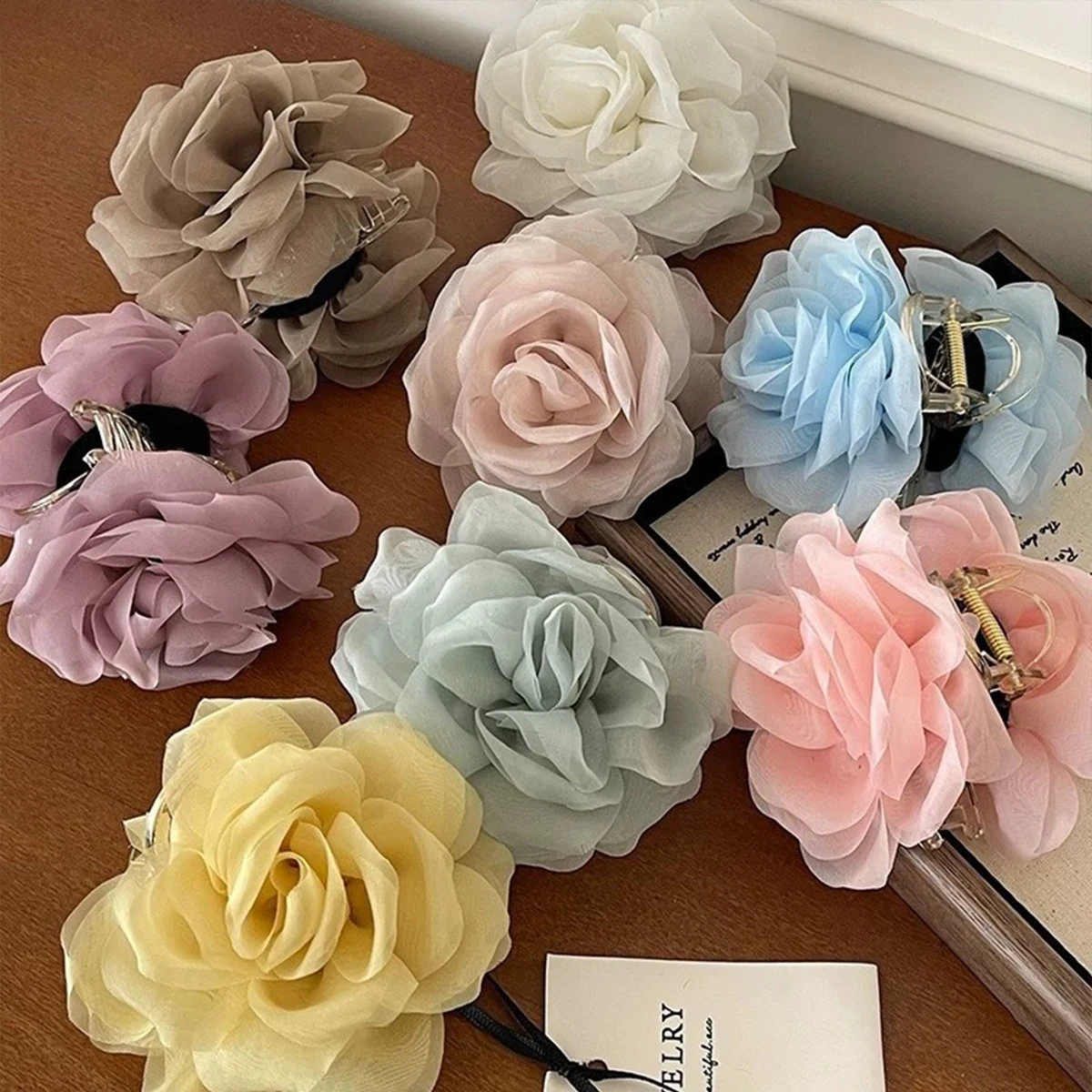 1pc Sommer Koreanischen stil gaze blume süße rose haarnadel kamelie klaue clip brötchen pferdeschwanz elegante haar-accessoire shark clip
